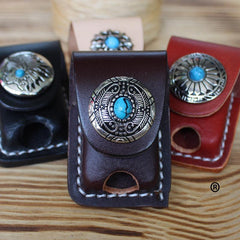 Handmade Mens Coffee Leather Slim Zippo Lighter Case Black Zippo Lighter Holder with Belt Loop - imessengerbags