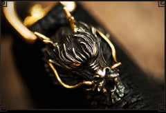 Handmade Leather Chinese Dragon Tooled Mens billfold Wallet Cool Chain Wallet Biker Wallet for Men - imessengerbags