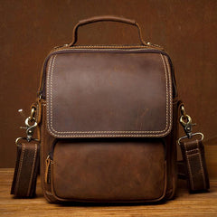 Dark Brown Leather 10 inches Vertical Messenger Bag Cool Side Bag Courier Bag Postman Bag for Men
