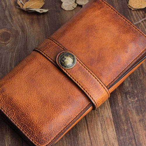 Handmade Leather Mens Cool Long Leather Wallet Bifold Clutch Wallet for Men - imessengerbags