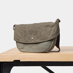 Canvas Mens Small Side Bags Green Canvas Saddle Messenger Bags Canvas Courier Bag for Men