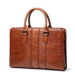 Vintage Brown Leather Men's 14‘’ Laptop Briefcase Professional Briefcase Handbag For Men - imessengerbags