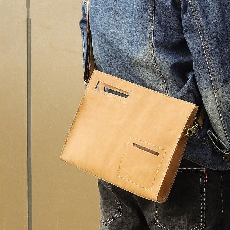 Brown Leather Men's File Bag Clutch Bag Side Bag Wristlet Bag For Men - imessengerbags