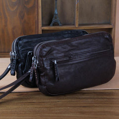 Handmade Genuine Leather Mens Cool Long Leather Wallet Zipper Clutch Wristlet Wallet for Men - imessengerbags