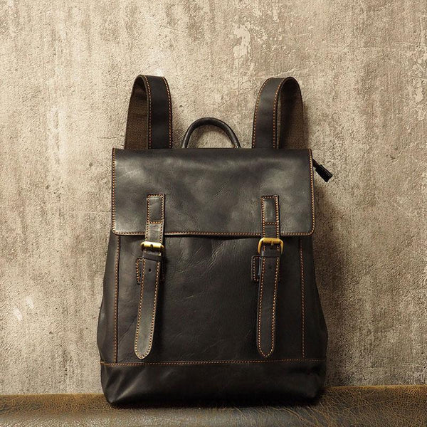 Cool Mens Leather 15inch Laptop Backpack Travel Backpack Leather School Backpacks for Men - imessengerbags