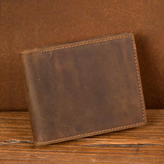 Cool Brown Leather Mens Bifold Small Wallet Thin Front Pocket Wallet Trifold billfold Wallet for Men - imessengerbags