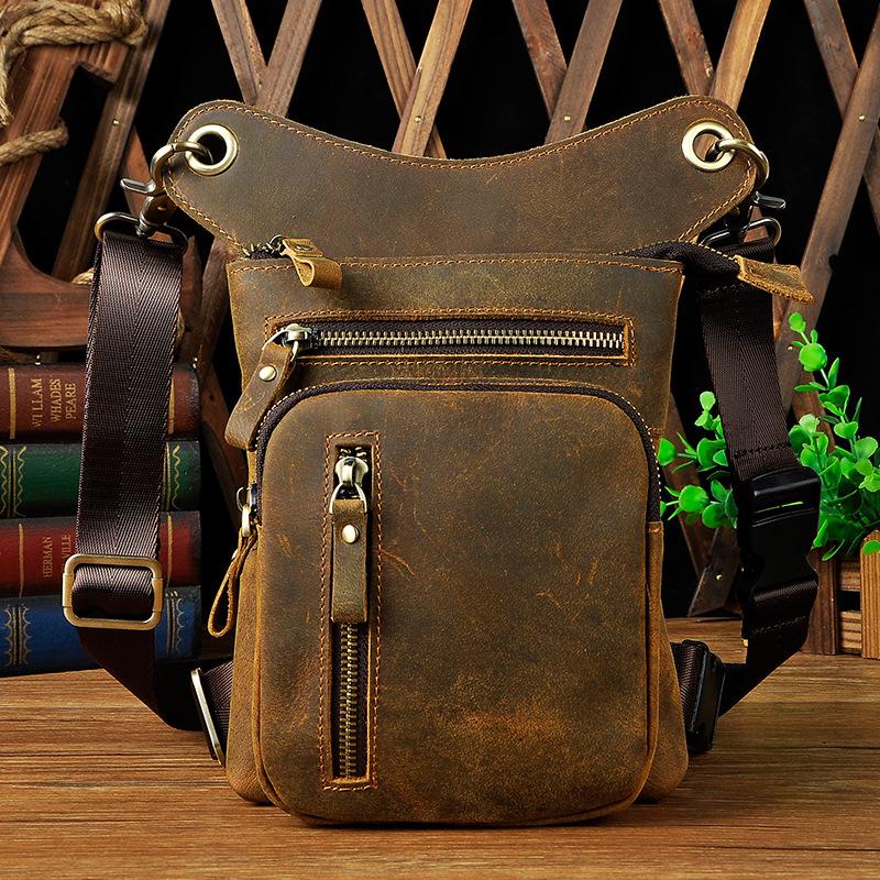 Dark Brown LEATHER MEN'S Belt Pouch Mini Side bag Vertical Phone Bag MESSENGER BAG Belt Bag FOR MEN