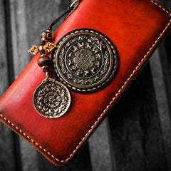 Handmade Leather Tibetan Mens Chain Biker Wallet Cool Leather Wallet Long Clutch Wallets for Men