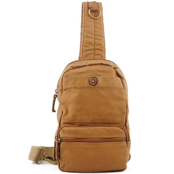 Canvas Brown Mens Sling Bag Khaki Chest Bag One Shoulder Backpack for Men - imessengerbags