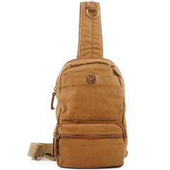 Canvas Brown Mens Sling Bag Khaki Chest Bag One Shoulder Backpack for Men - imessengerbags