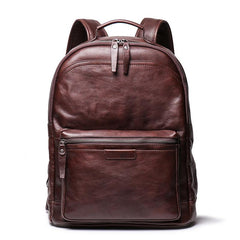 Cool Brown Leather Men's 15'' Laptop Backpack School Backpack Travel Backpack For Men - imessengerbags