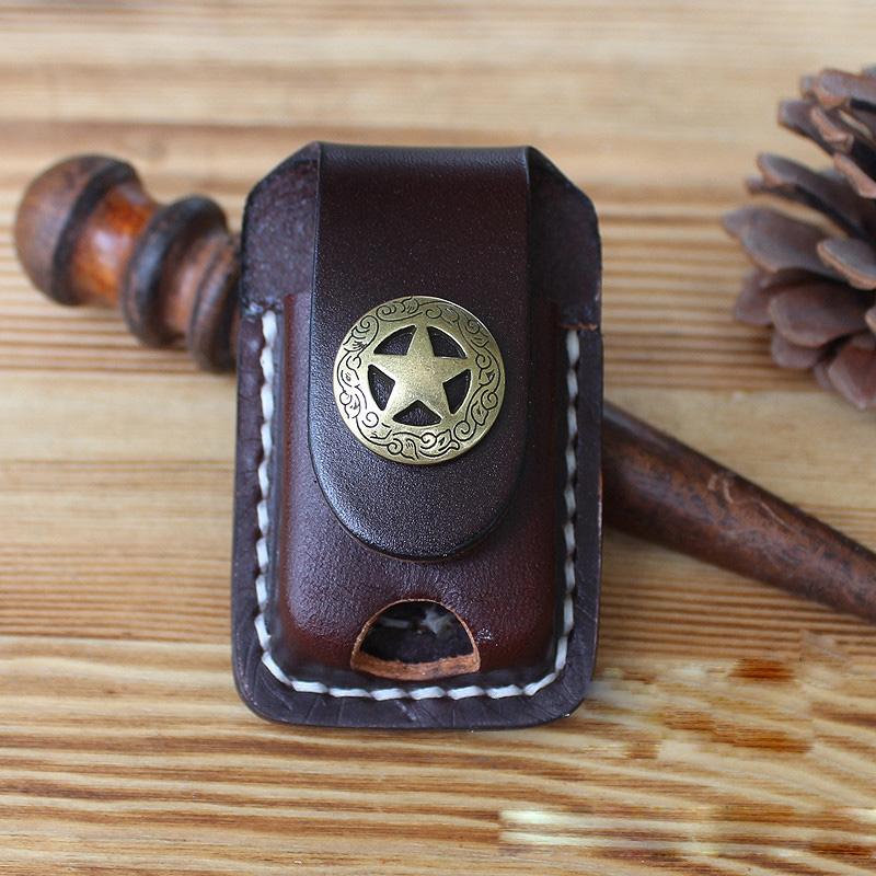 Handmade Mens Black Leather Slim Zippo Lighter Case Belt Zippo Lighter Holder with Belt Loop - imessengerbags