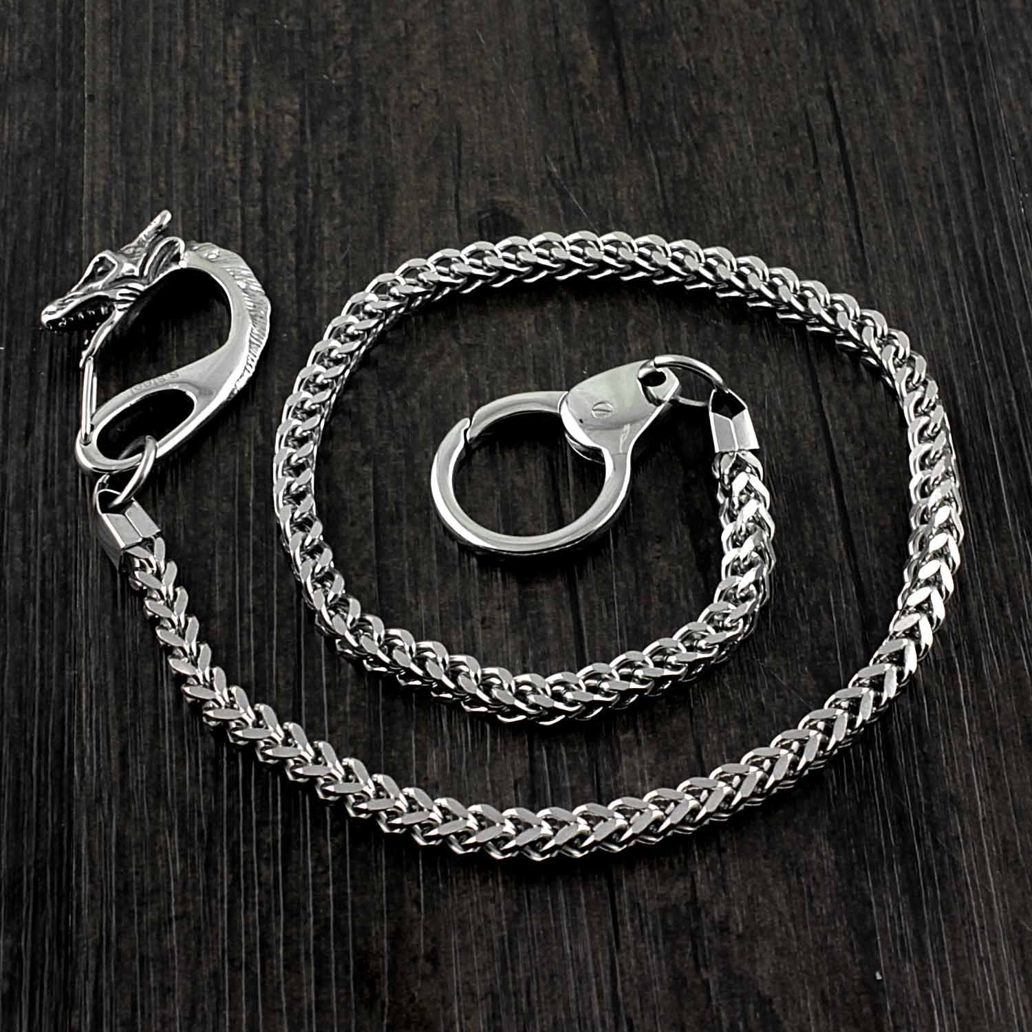 SOLID STAINLESS STEEL BIKER SILVER Dragon WALLET CHAIN LONG PANTS CHAIN Jeans Chain Jean Chain FOR MEN - imessengerbags