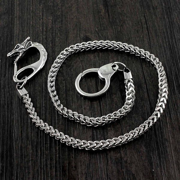 SOLID STAINLESS STEEL BIKER SILVER Dragon WALLET CHAIN LONG PANTS CHAIN Jeans Chain Jean Chain FOR MEN - imessengerbags