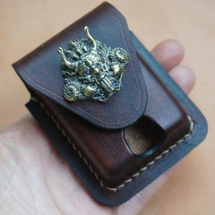 Handmade Coffee Leather Mens Armor Zippo Lighter Case Zippo Lighter Holder with Belt Loop for Men