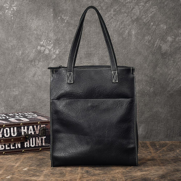 Soft Leather Mens Womens 15" Large Shoulder Bag Black Tote Bag Large Side Bag For Men - imessengerbags