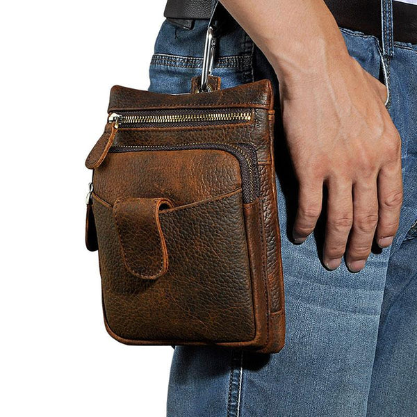 Mens Small Leather Belt Pouch Side Bag Holster Belt Case Waist Pouch for Men - imessengerbags
