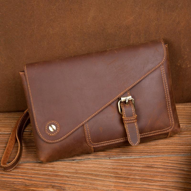 Brown Vintage Mens long Wallet Large Wristlet Wallet Cool Clutch Wallet Envelope Wallet for Men - imessengerbags