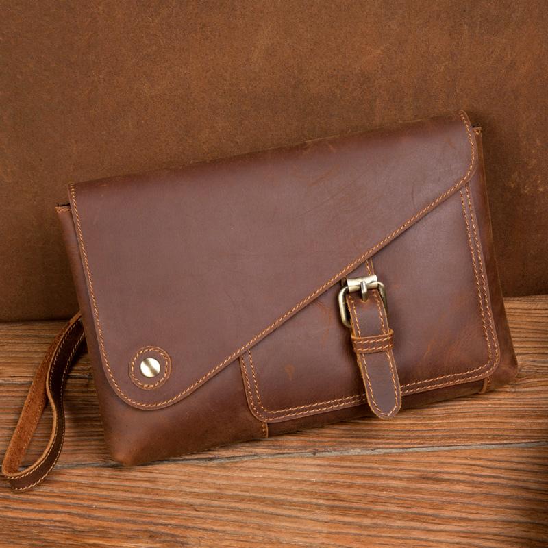 Brown Vintage Mens long Wallet Large Wristlet Wallet Cool Clutch Wallet Envelope Wallet for Men
