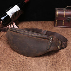 Vintage Brown Leather Men's Fanny Pack Coffee Waist Bag Chest Bag For Men