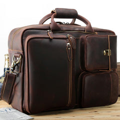 Large Brown Leather Mens Briefcase 15inch Laptop Backpack Work Bag Travel Bag For Men - imessengerbags