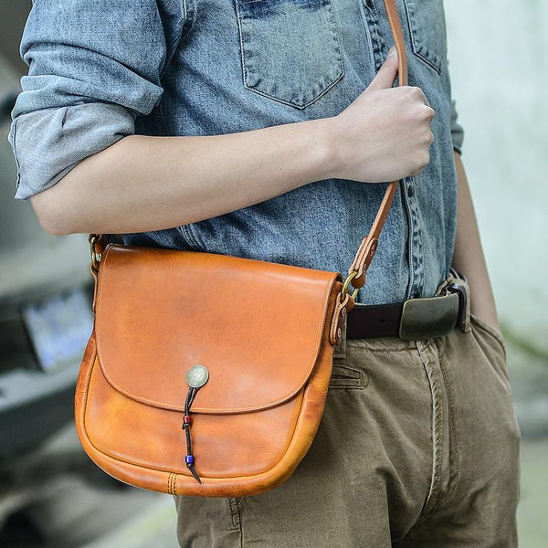 Tan Casual Handmade Mens 8 inches Small Side Bag Messenger Bag Coffee Courier Bag For Men - imessengerbags