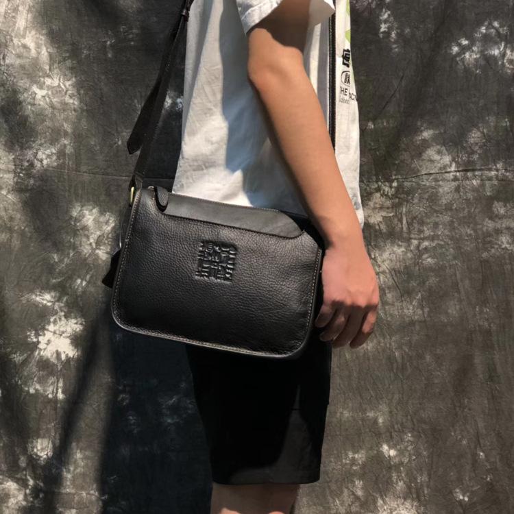 Black LEATHER MENS 10-inch Small Postman Bag SHOULDER BAG SIDE BAG COURIER BAG IPAD MESSENGER BAG FOR MEN - imessengerbags