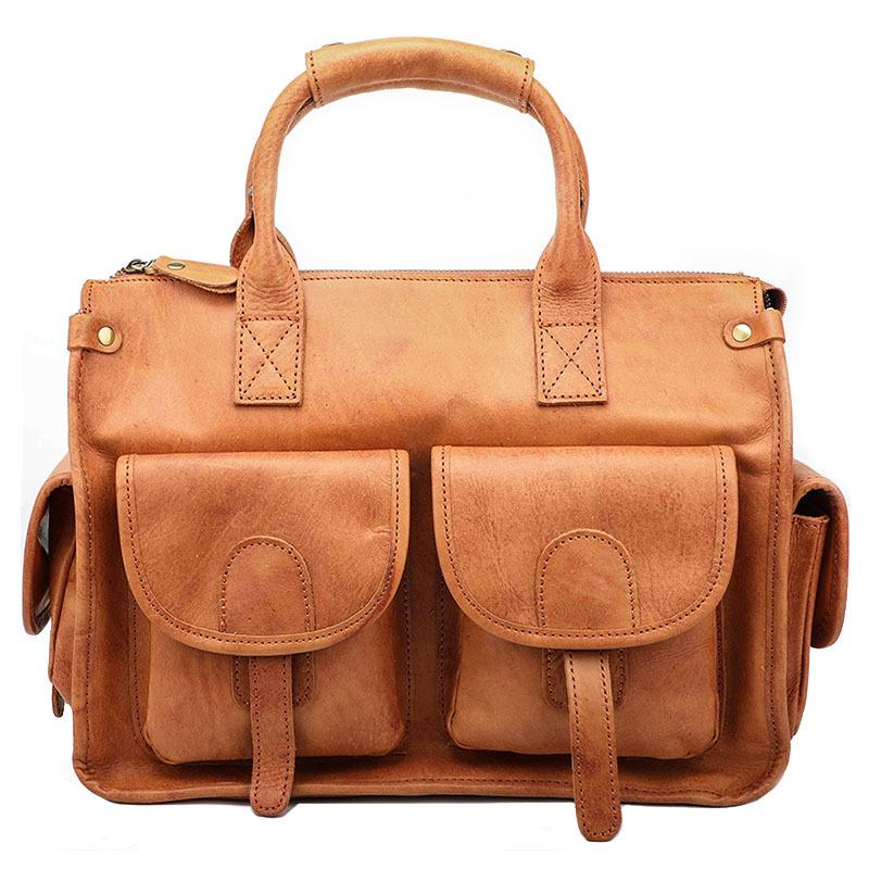 Vintage Light Brown Mens Leather Briefcase Work Handbag Brown 13'' Computer Briefcase For Men