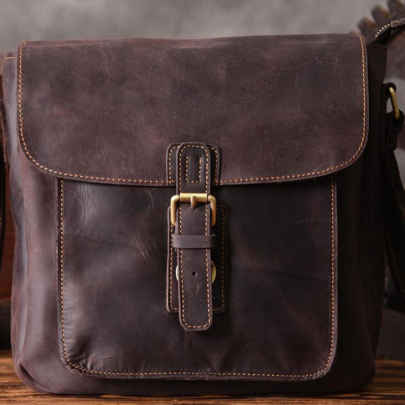 Handmade Leather Mens Cool Shoulder Bag Messenger Bag Chest Bag Bike Bag Cycling Bag for men - imessengerbags