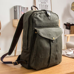 Army Green Canvas Mens Large 14'' Laptop Backpack College Backpack Hiking Backpack for Men - imessengerbags