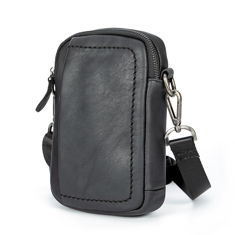Black Mini Leather Mens Side Bag Black Messenger Bags Postman Bag Courier Bag for Men - imessengerbags