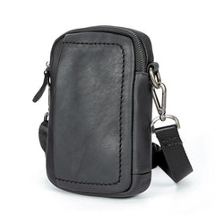 Black Mini Leather Mens Side Bag Black Messenger Bags Postman Bag Courier Bag for Men
