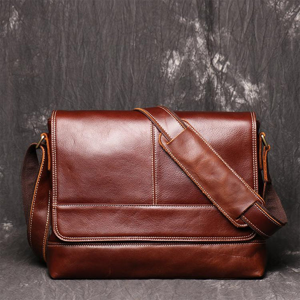 Cool Brown Leather Men's Side Bag Red Brown Messenger Bag Courier Bag For Men