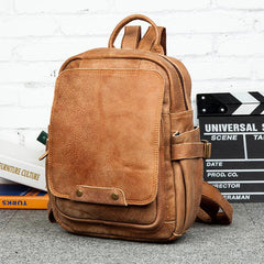 Brown Casual Mens Leather 12-inch Small Computer Backpacks Travel Backpack for men - imessengerbags