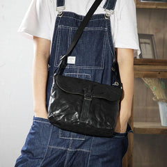 Vintage Coffee LEATHER MEN'S Side BAG 10 inches Courier Bag MESSENGER BAG CHEST BAG Black Postman BAG FOR MEN - imessengerbags