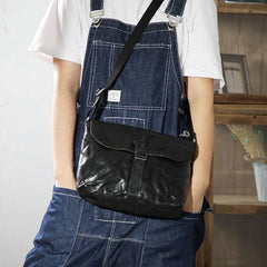 Vintage Coffee LEATHER MEN'S Side BAG 10 inches Courier Bag MESSENGER BAG CHEST BAG Black Postman BAG FOR MEN