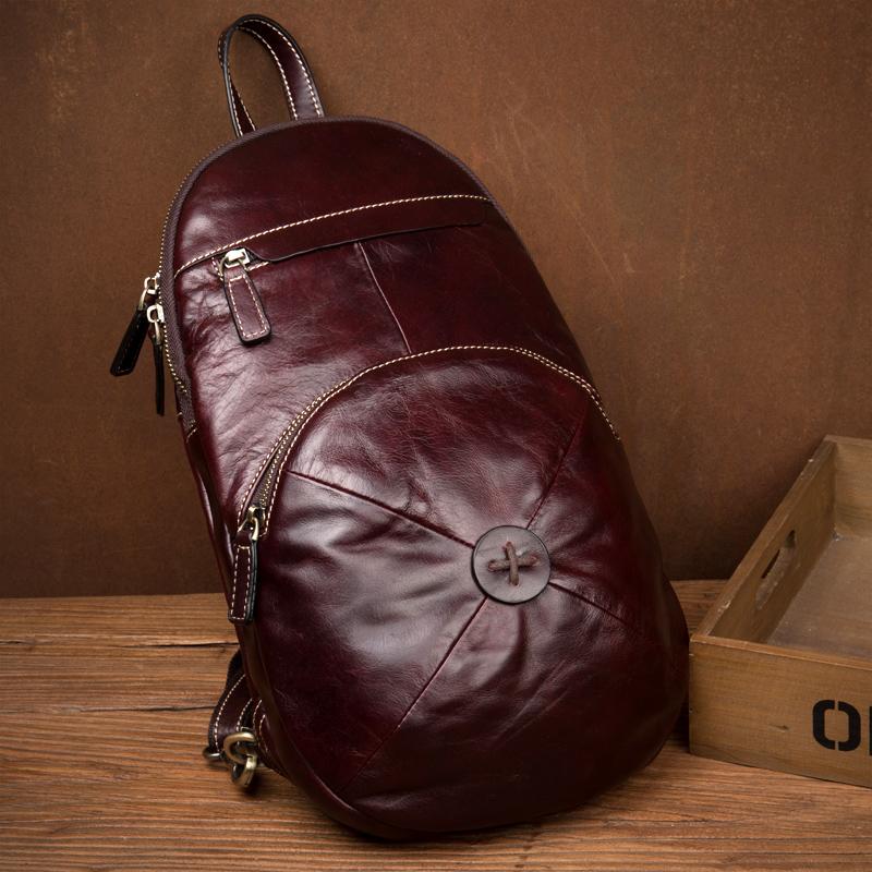 Brown Fashion Mens Leather 11-inches Large Backpacks Red Wine Travel Backpacks School Backpacks for men - imessengerbags