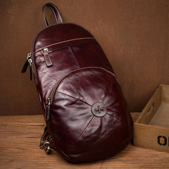 Brown Fashion Mens Leather 11-inches Large Backpacks Red Wine Travel Backpacks School Backpacks for men - imessengerbags