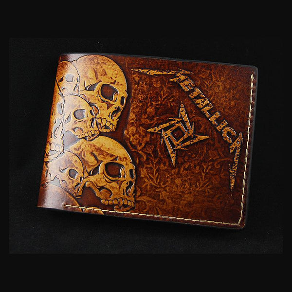 Handmade Leather Tooled Metallica Mens billfold Wallet Cool Leather Wallet Slim Wallet for Men - imessengerbags
