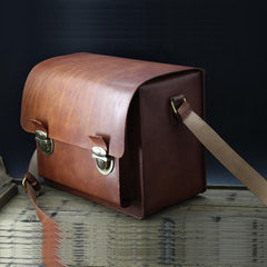 Handmade Vintage Coffee Leather Mens Camera Shoulder Bags Camera Messenger Bag for Men - imessengerbags