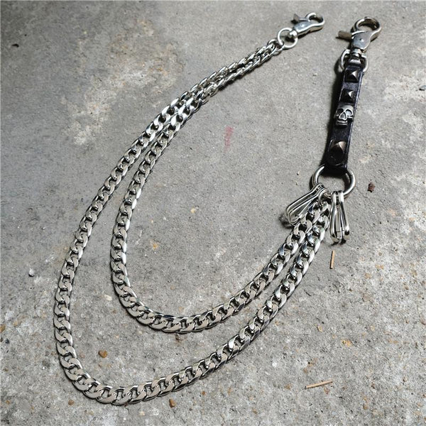 Badass Mens Skull Double Stainless steel Key Chain Long Pants Chain Wallet Chain For Men - imessengerbags