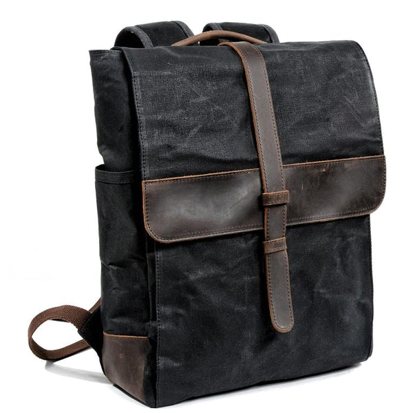 Cool Canvas Leather Mens Large Waterproof Black 15‘’ Backpack Travel Backpack Khaki Computer Backpack for Men - imessengerbags