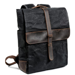 Cool Canvas Leather Mens Large Waterproof Black 15‘’ Backpack Travel Backpack Khaki Computer Backpack for Men - imessengerbags