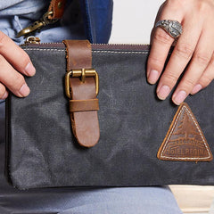 Cool Canvas Leather Mens Clutch Wallet Zipper Wristlet Bag Purse for Men