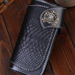 Handmade Mens Cool Tooled Boa Skin Leather Chain Wallet Biker Trucker Wallet with Chain