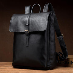 Black Fashion Mens Leather 15-inch Computer Backpacks Cool Satchel Backpacks School Backpacks for men - imessengerbags