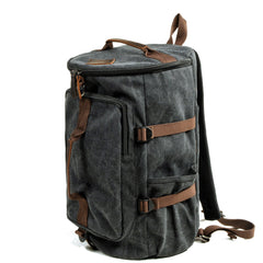 Khaki Waxed Canvas Mens Waterproof Dark Gray Large Hiking Backpack Travel Backpack Barrel Bag for Men - imessengerbags
