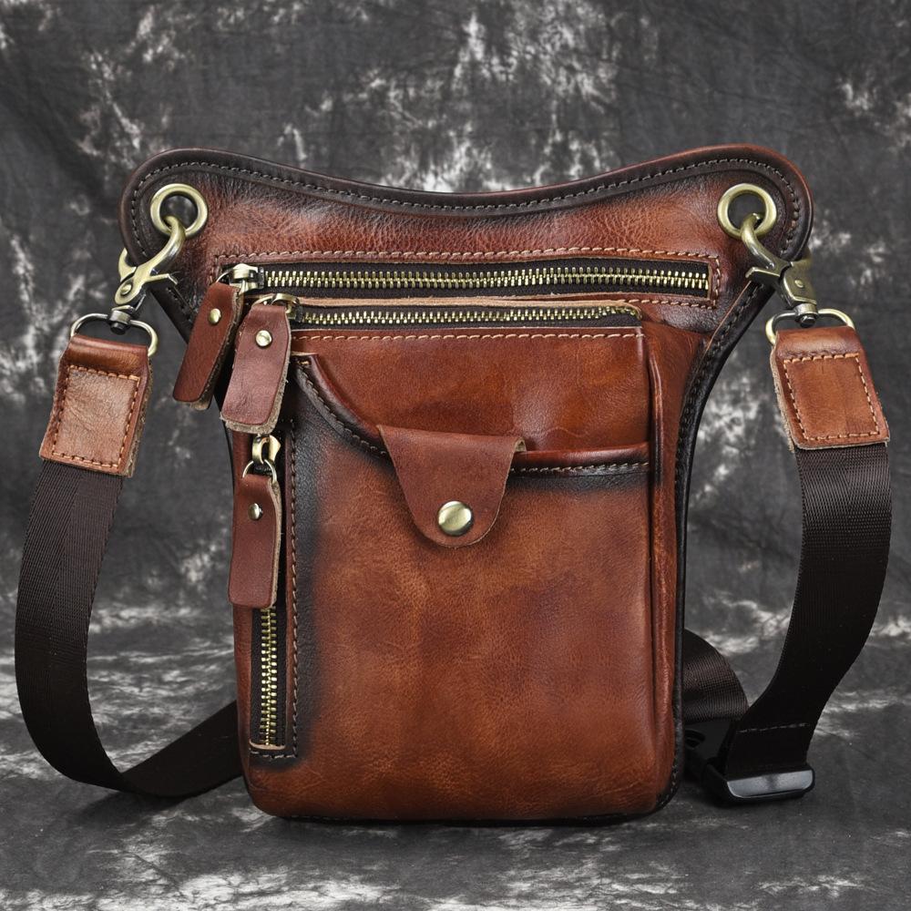 Vintage Brown Leather Men's CELL PHONE HOLSTER MINI SIDE BAG BELT POUCH Drop Leg Bag For Men - imessengerbags
