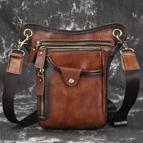 Vintage Brown Leather Men's CELL PHONE HOLSTER MINI SIDE BAG BELT POUCH Drop Leg Bag For Men - imessengerbags