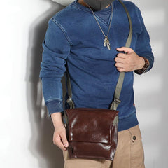 Casual Black Leather Mens Vertical Side Bag Messenger Bag Cool Brown Postman Bag Courier Bag for Men - imessengerbags